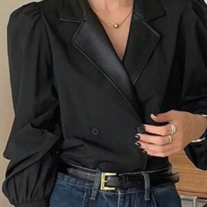 เสื้อเบลาส์ปกสูทแขนพอง ดีไซน์ปกเงา