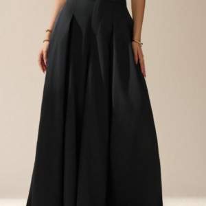 กางเกงขายาวแบบเอวสูง กางเกงขากว้างพับจีบ สีพื้น ใส่สบายแบบผ่อนคลาย สำหรับผู้หญิง