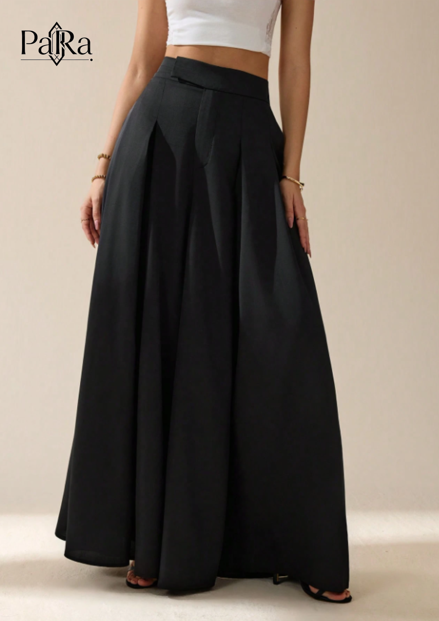 กางเกงขายาวแบบเอวสูง กางเกงขากว้างพับจีบ สีพื้น ใส่สบายแบบผ่อนคลาย สำหรับผู้หญิง