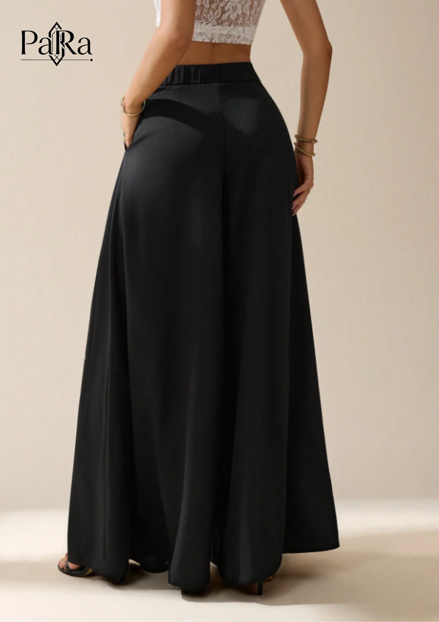 กางเกงขายาวแบบเอวสูง กางเกงขากว้างพับจีบ สีพื้น ใส่สบายแบบผ่อนคลาย สำหรับผู้หญิง - Image 2